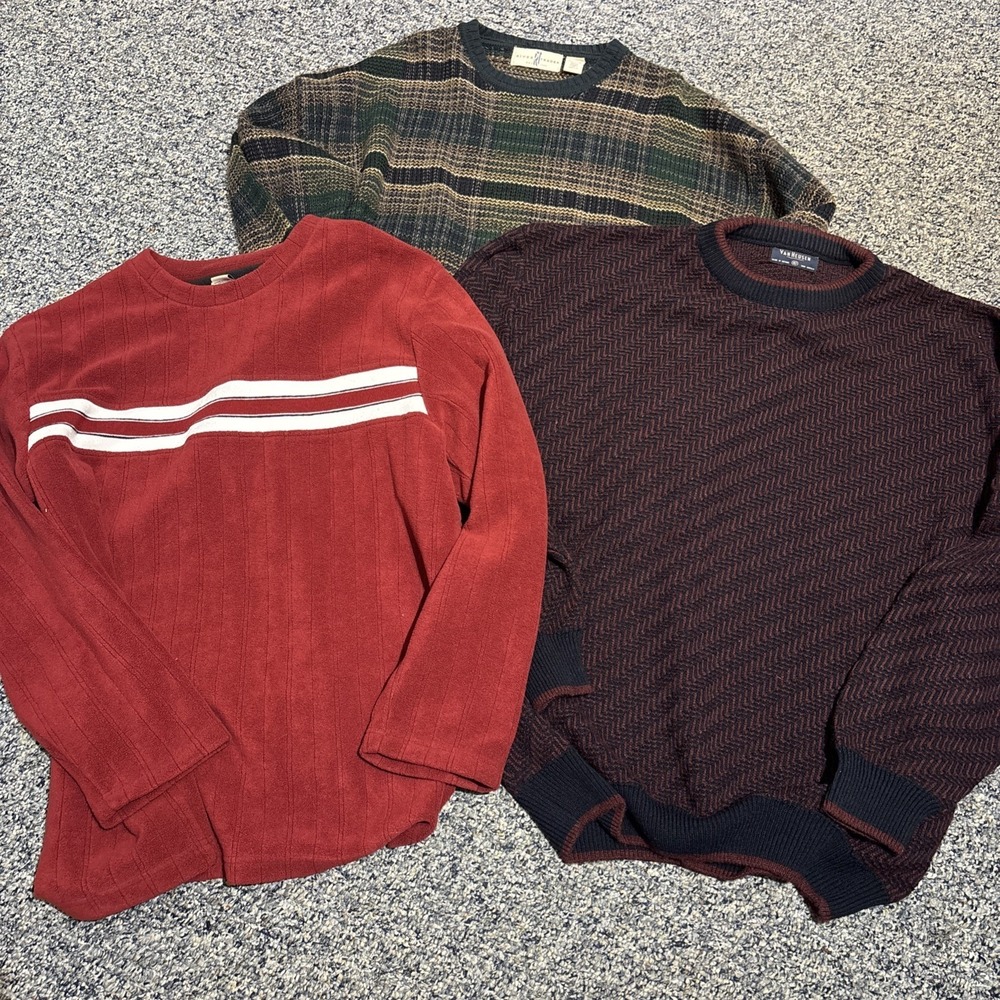 Lot of 3 Vintage Ivy Crew Classics Mens XL Patterned Knit Sweaters Grandpa 90s